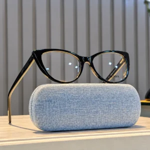 Premium Black Cat Eye Eyeglasses for Women with Elegant Gold Accents