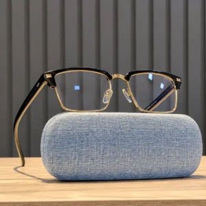 Premium Black & Gold Metal Frame Eyeglasses for Men